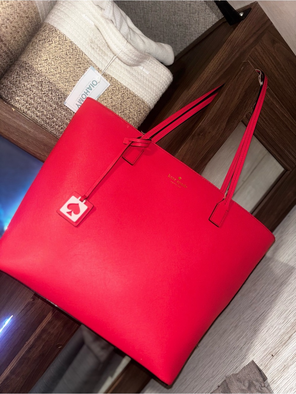 kate spade Bright Pink Leather Tote with Spade Charm